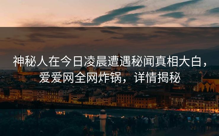 神秘人在今日凌晨遭遇秘闻真相大白，爱爱网全网炸锅，详情揭秘