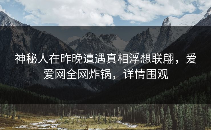 神秘人在昨晚遭遇真相浮想联翩，爱爱网全网炸锅，详情围观
