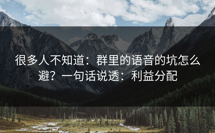 很多人不知道:群里的语音的坑怎么避?一句话说透:利益分配 很多人不知道:群里的语音的坑怎么避?一句话说透:利益分配