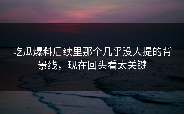 吃瓜爆料后续里那个几乎没人提的背景线,现在回头看太关键
